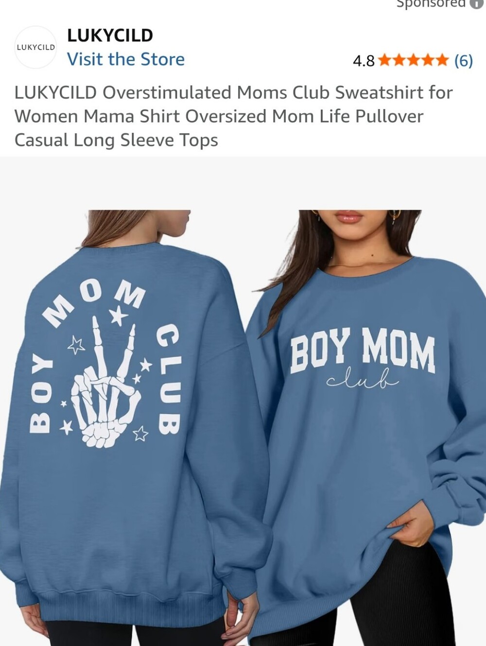 Boy Mom Club Oversized Sweatshirt - Blue with White Print New